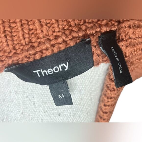 Theory Half-Zip Sweater in Rib Knit Cotton in Terracotta Size Medium - Picture 6 of 7